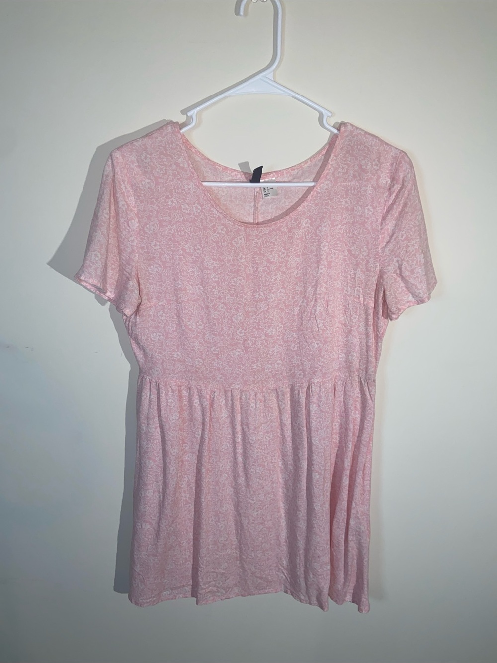 H&M Light Pink Floral Short Sleeve Mini Babydoll Dress Size 8
